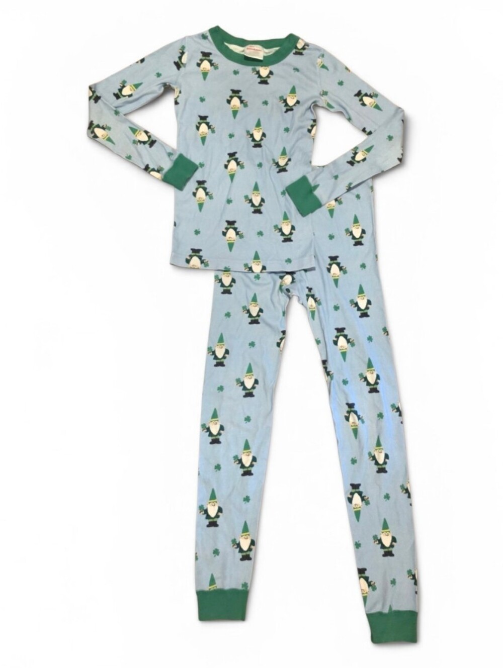 Hanna Andersson Green And Blue Gnome Long John Pajama Set 140